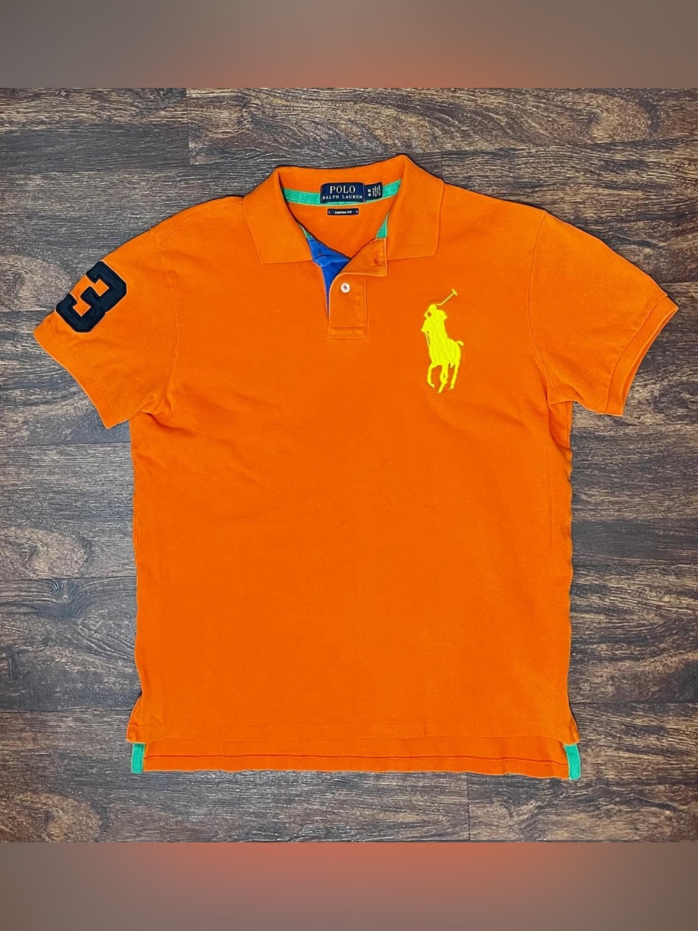Polo Ralph Lauren Shirt Men’s M Orange Custom Slim Fit Big Pony #3 Rugby
